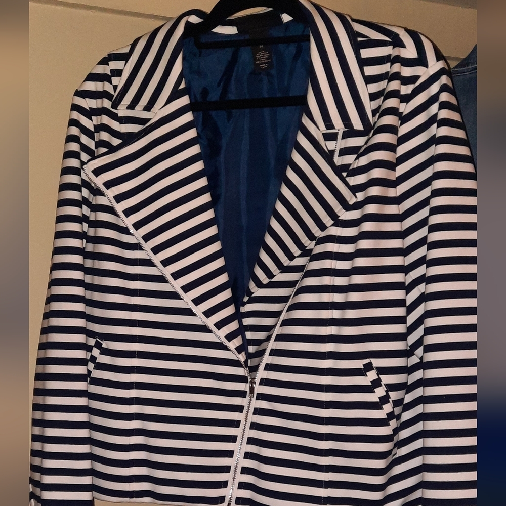 Navy Stripe Moto Jacket Long Sleeve